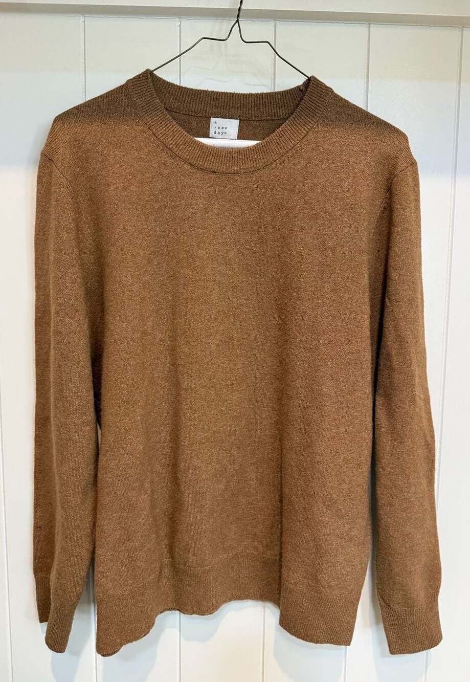 A New Day Women's Brown Crewneck Long Sleeve Recycled Polyester Pullover Sweater
